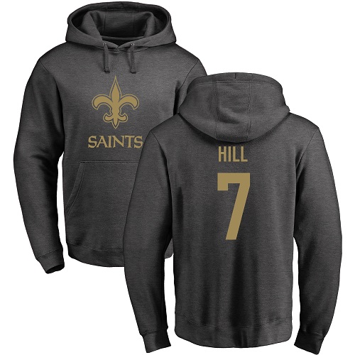 Men New Orleans Saints Ash Taysom Hill One Color NFL Football #7 Pullover Hoodie Sweatshirts